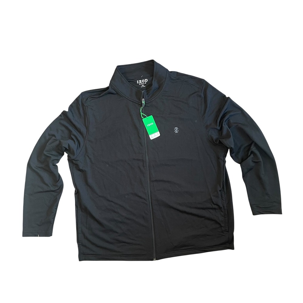 IZOD Golf Full Zip Jacket‎ XXL Black Lightweight Stretch Activewear NWT